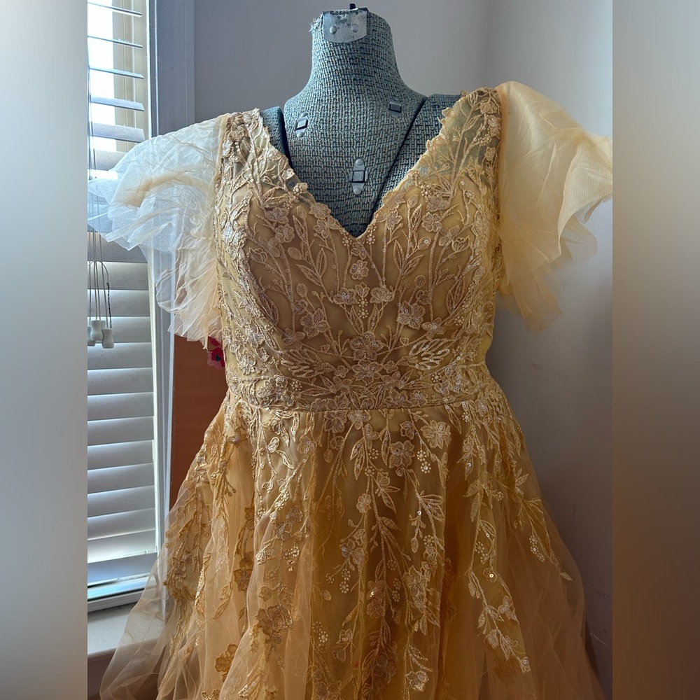 NWT JJ’s HOUSE GOLD EVER PRETTY SEQUIN, TULLE, LACE APPLIQUE’ Sz16. STUNNING! - Picture 3 of 11